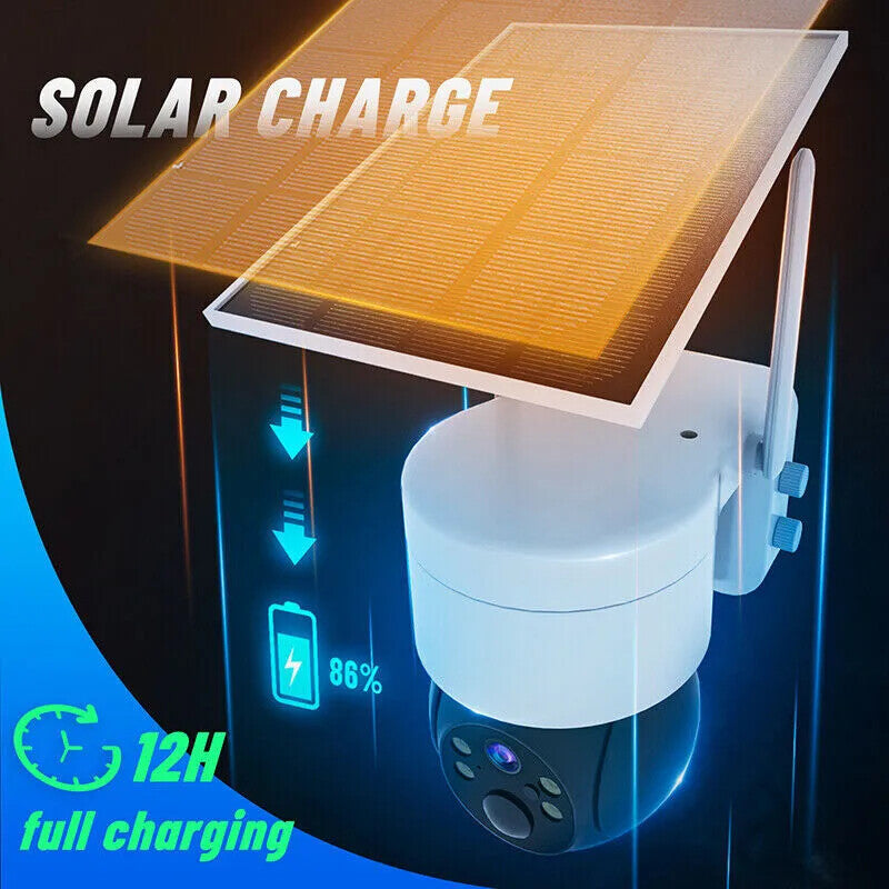 solar powered security camera with solar charge capability and battery level indicator