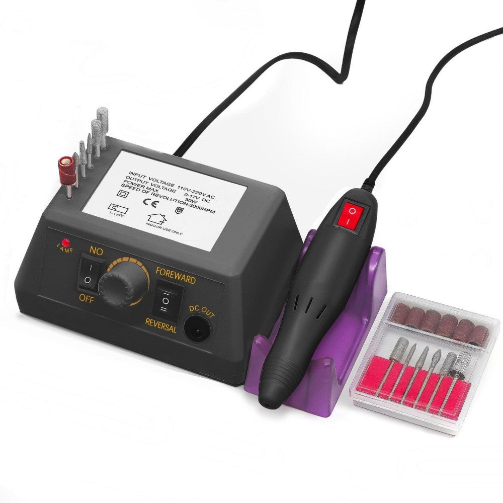 220V electric polishing grinder with adjustable speed and various drill bits for versatile polishing and carving.