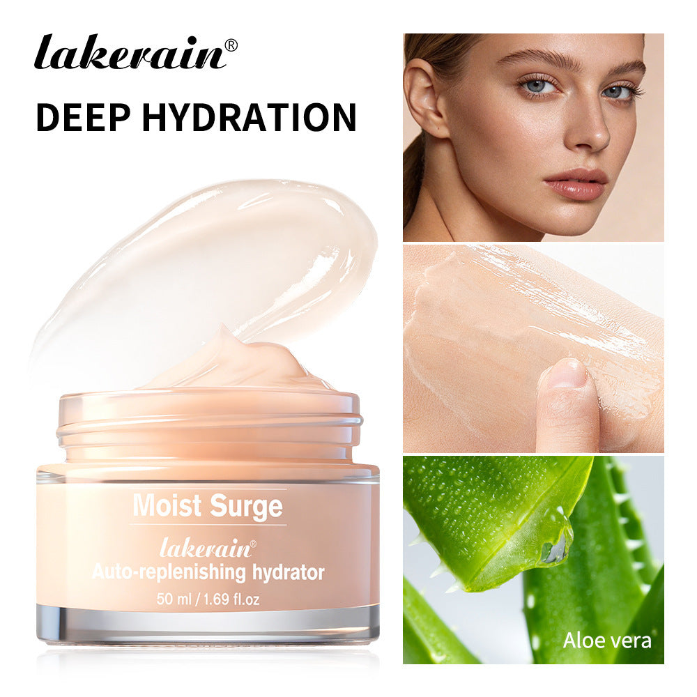 Aloe Vera Gel Moisturizing And Hydrating Face Cream with aloe vera hydrating face cream in packaging and application on skin.