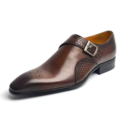 High-quality leather shoes for men, brown cowhide leather casual business footwear with sleek design.