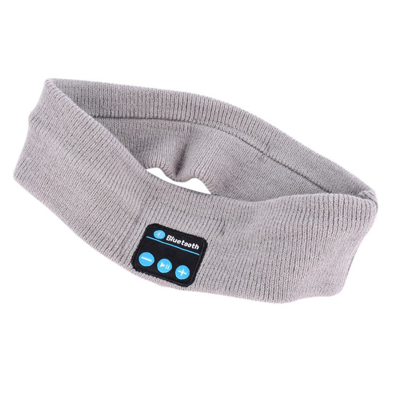 Bluetooth sports music headband in gray with built-in controls for audio and calls.