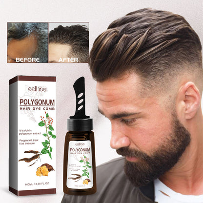 Polygonum hair dye comb for glossy black hair enhances shine and covers gray hair for healthier-looking locks.