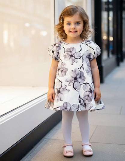 toddler girls floral smock dress featuring puff sleeves and a charming design, perfect for special occasions.