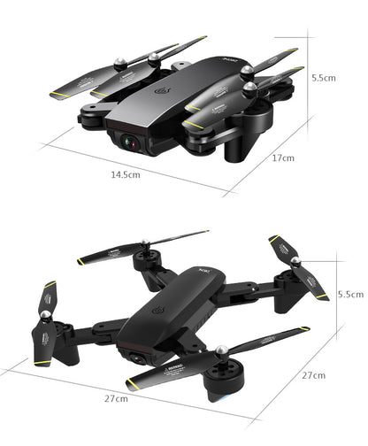 Image of a dual camera quadrocopter with remote control features and specifications.
