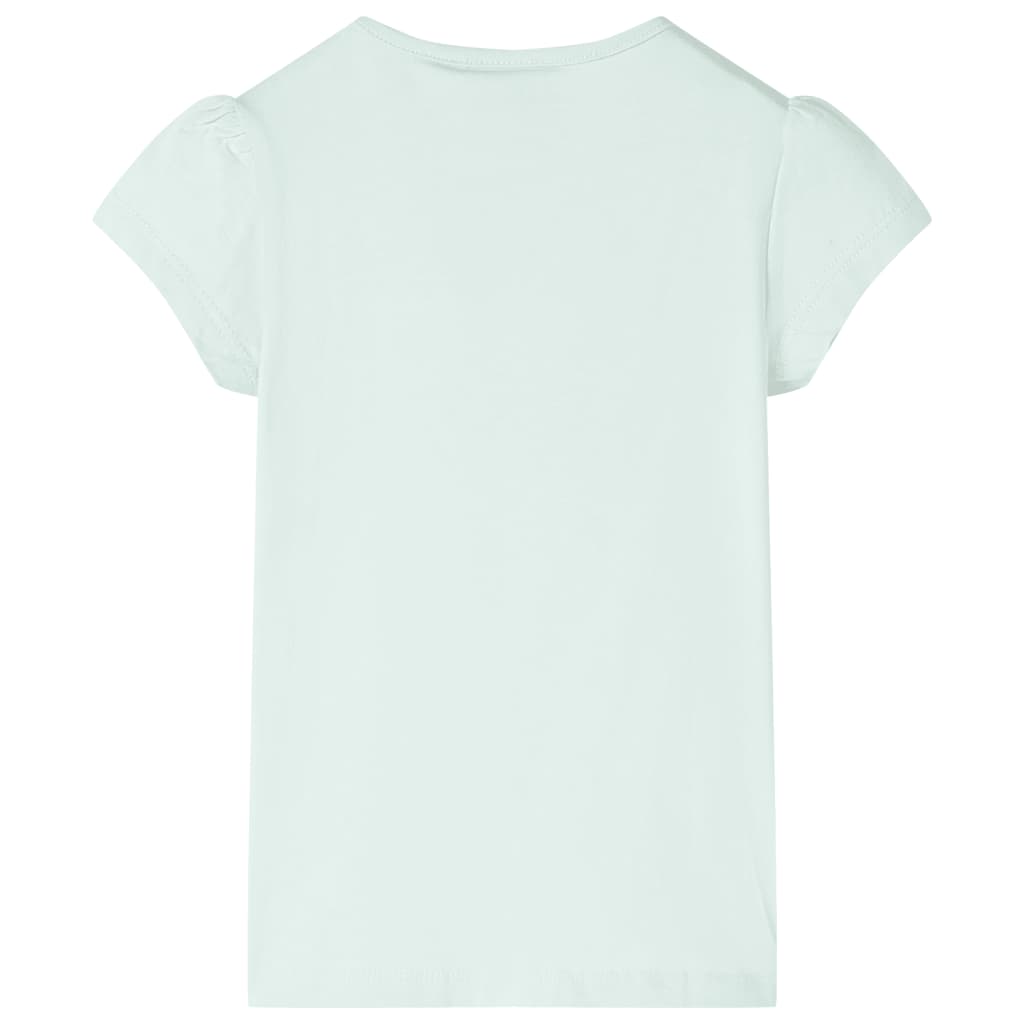 light mint green children's t-shirt back view, short sleeves, soft fabric, perfect for kids aged 1.5 to 10 years