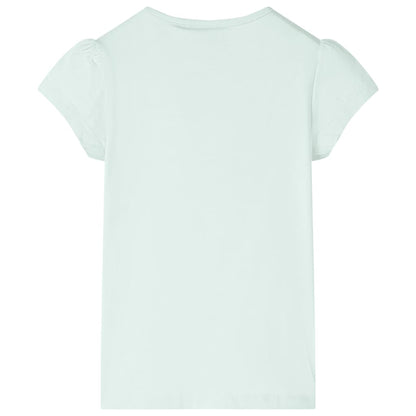 light mint green children's t-shirt back view, short sleeves, soft fabric, perfect for kids aged 1.5 to 10 years