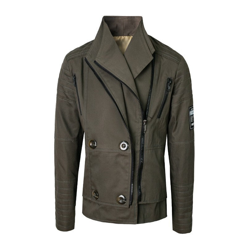 Boys military style jacket in green and black, made from cotton, ideal for cooler seasons and stylish outerwear for kids.