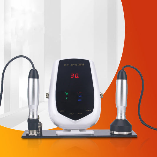 Household electric skin peeling beauty device with RF system and attachments for home beauty care.