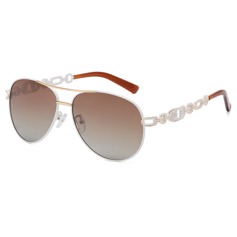 New Polarized Two-tone Plated Fashionable Hollow Out UV Protective Sunglasses with stylish design.