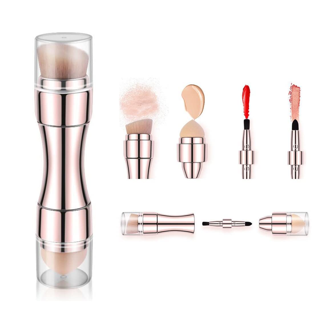 4 In 1 Makeup Brush with multiple heads for foundation, powder, blush, and more in a sleek, compact design.