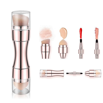 4 In 1 Makeup Brush with multiple heads for foundation, powder, blush, and more in a sleek, compact design.