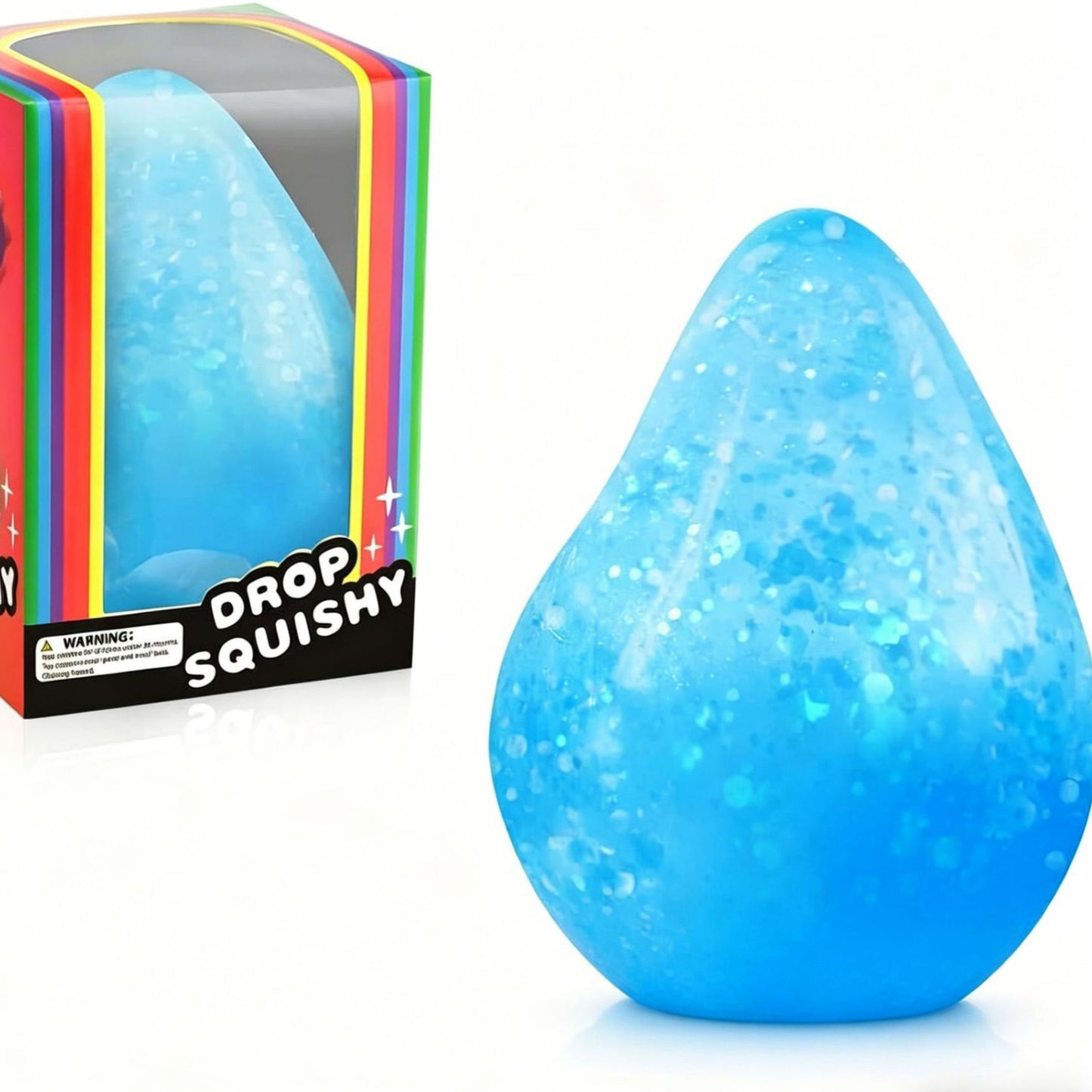Textured stress relief toy in blue color, packaged in a colorful box, ideal for young adults.