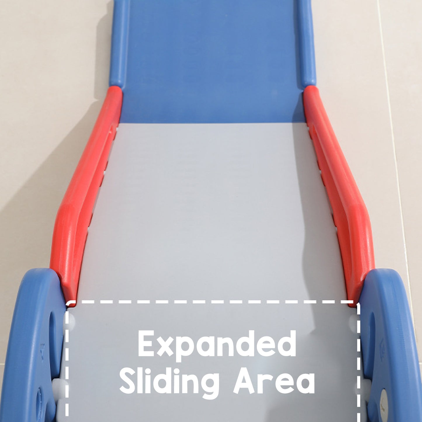 Expanded sliding area of the dinosaur indoor slide for toddlers, highlighting the design for safe fun.