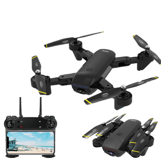 Dual camera quadrocopter with remote controller, designed for interactive use and 50x zoom features.