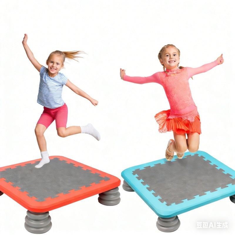 Kids jumping on MagicMeadow sensory trampoline board for kids, showcasing fun playtime and safe indoor/outdoor use.