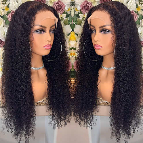 Brazilian kinky curly lace front wig displayed on a mannequin, showcasing natural volume and texture.