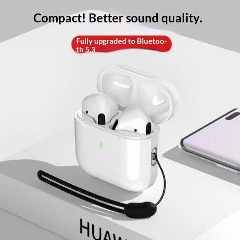 New Heavy-bass Wireless Bluetooth Earbuds in charging case, compact design, Bluetooth 5.3 technology, improved sound quality.