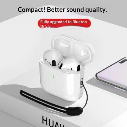 New Heavy-bass Wireless Bluetooth Earbuds in charging case, compact design, Bluetooth 5.3 technology, improved sound quality.
