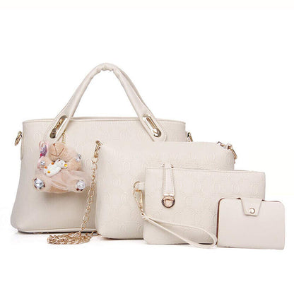 Women 4Pcs Top Handle Satchel Hobo PU Leather Handbag Set including large tote and card holder, women's PU leather handbag set.