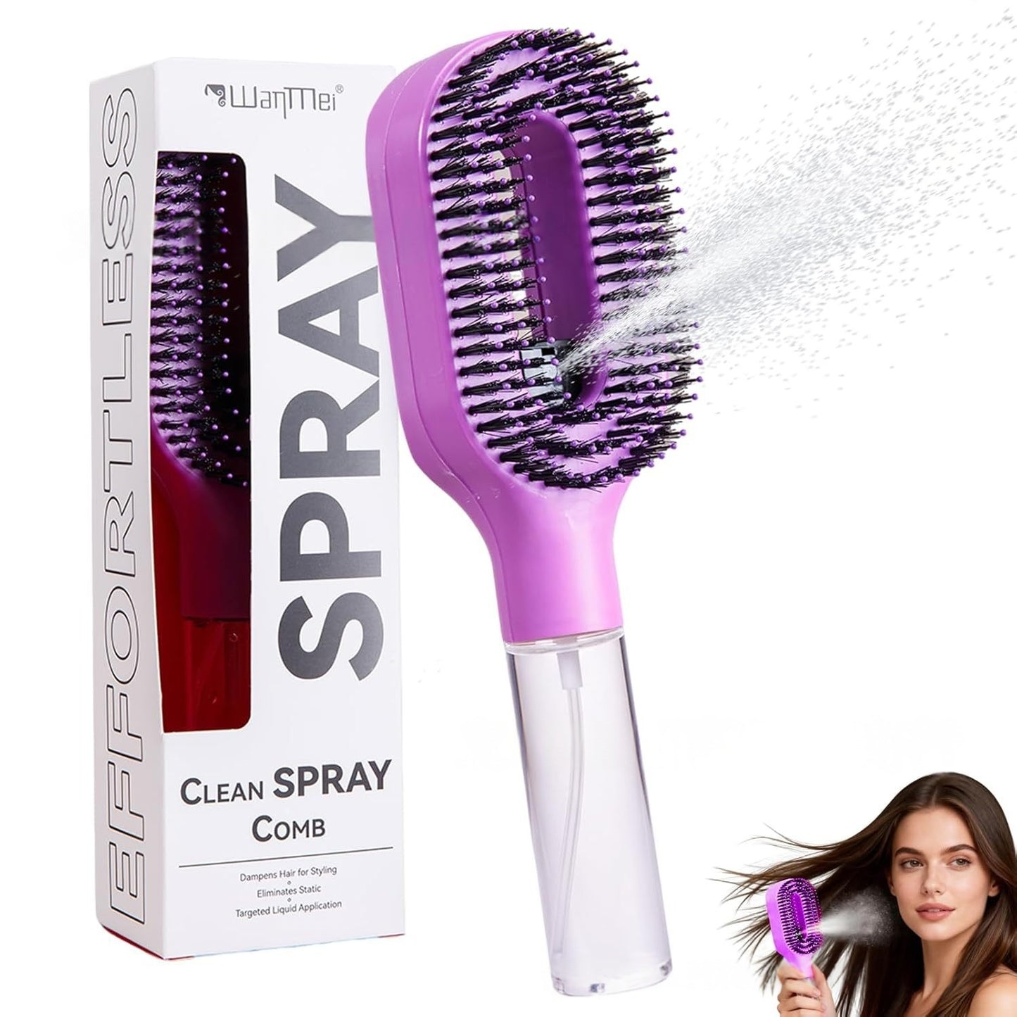 2in1 scalp massage hairbrush with spray bottle, featuring a spray function and ergonomic design for detangling hair.