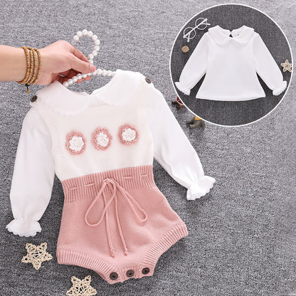 100% cotton baby clothes set for girls, featuring long sleeves and a stylish design.