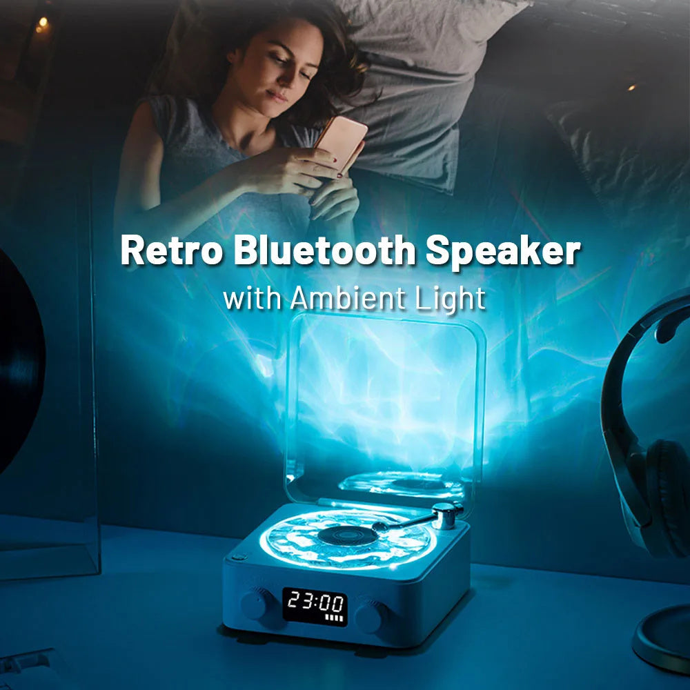 Retro Turntable Wireless Bluetooth Speaker combines vintage design with modern audio technology.