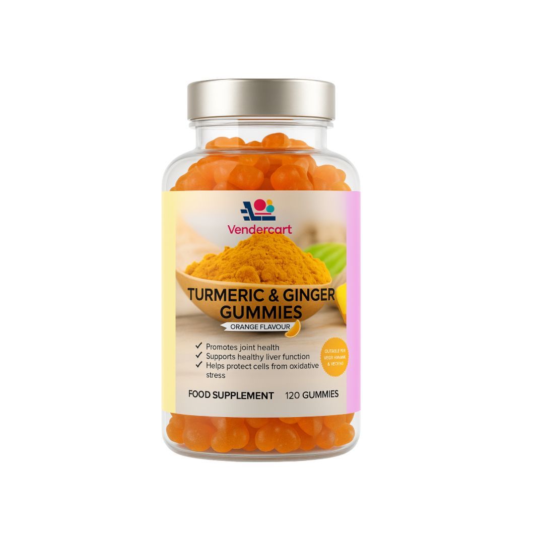 Turmeric ginger gummies for joint support in a bottle, promoting health with orange flavor, 120ct supplement.