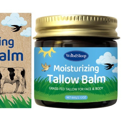 Cow fat moisturizing cream in a tallow balm jar with grass-fed tallow for face and body care.