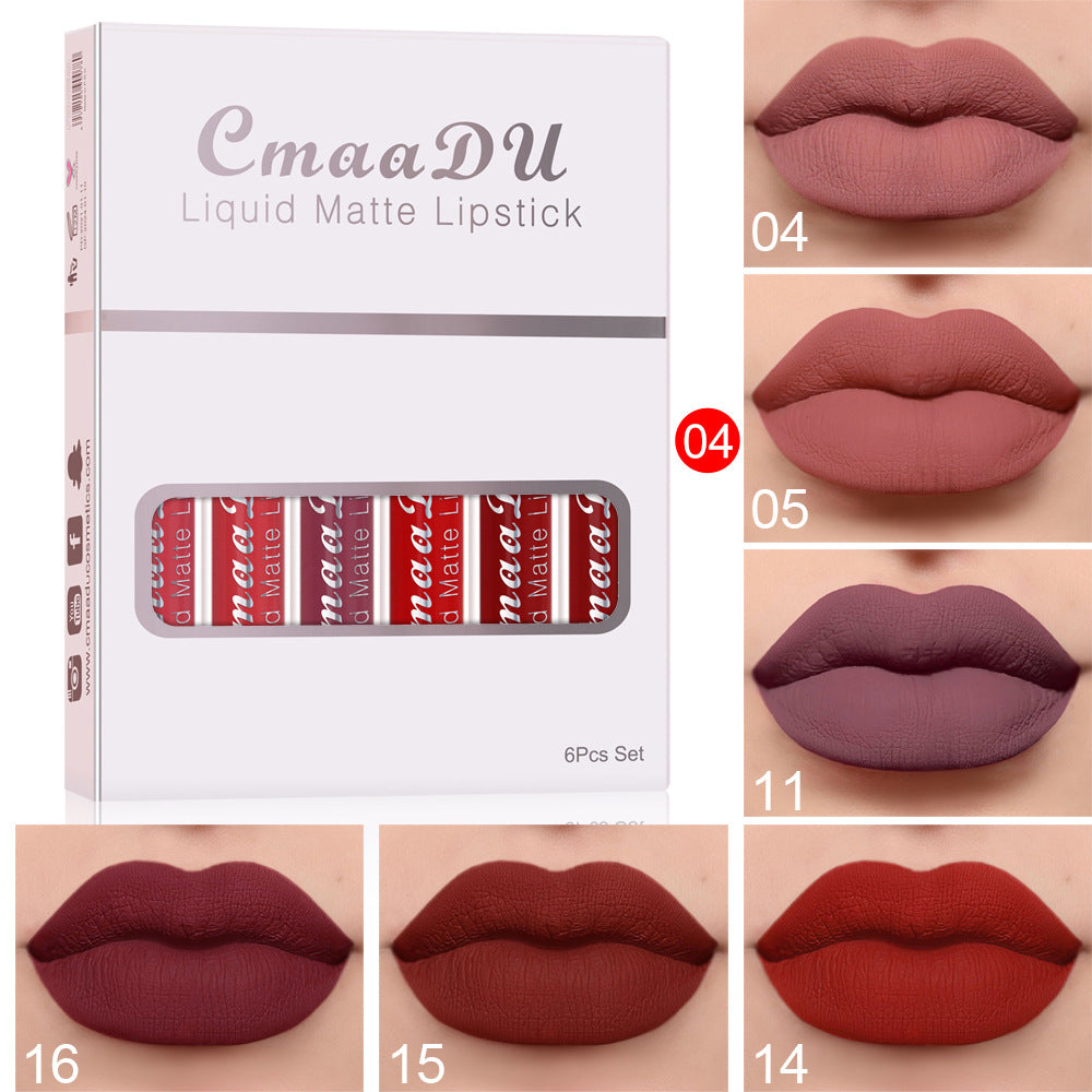 6 Boxes Of Matte Non-stick Cup Waterproof Lipstick Long Lasting Lip Gloss - matte waterproof lip gloss set
