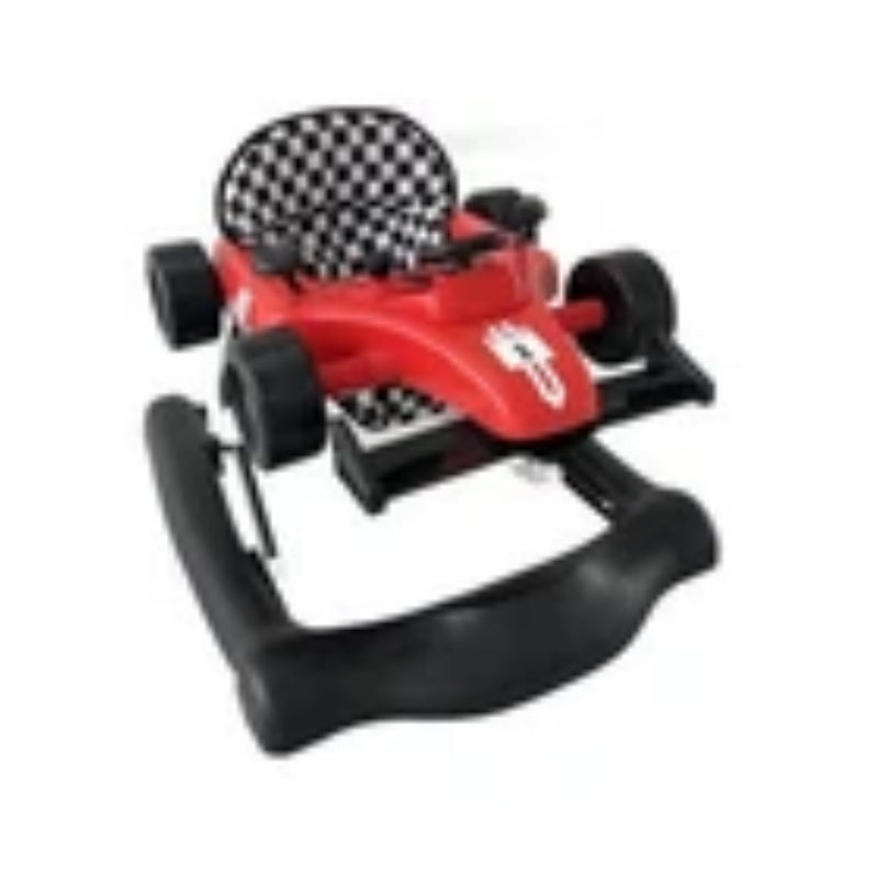 Race Car Style Baby Walker in red with checkered seat for fun and safe walking experience.