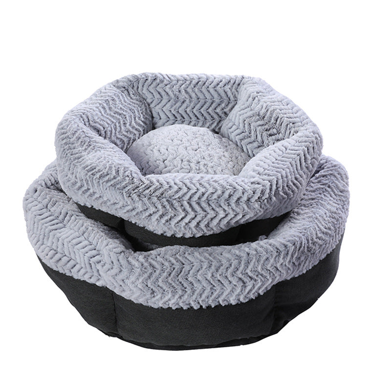 Cozy hexagonal doghouse for pets made of soft cloth, available in multiple sizes, ideal for comfortable pet resting.