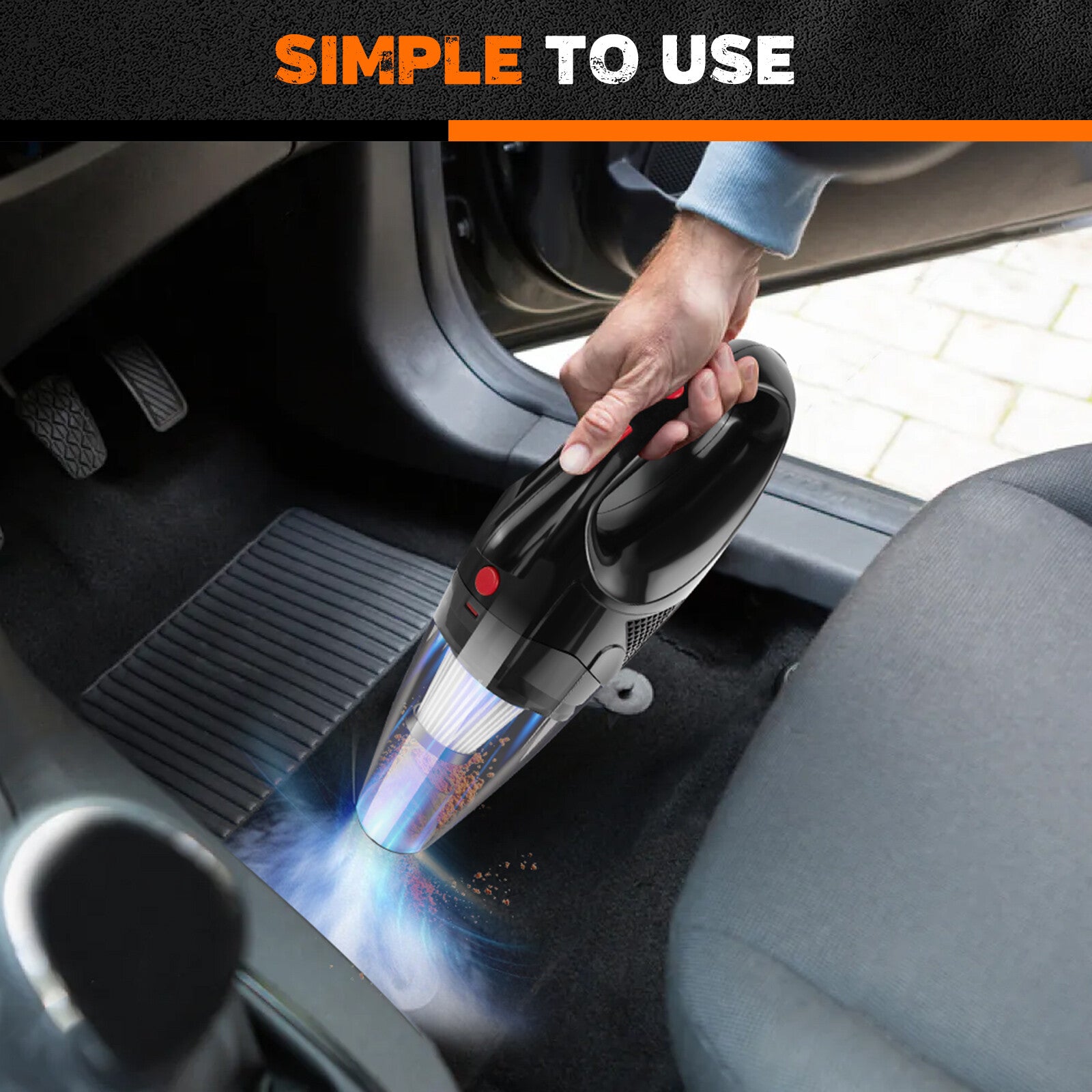 cordless handheld vacuum cleaner in use for car cleaning, showcasing portability and convenience.