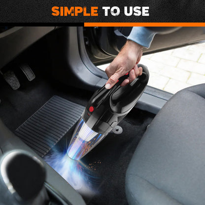 cordless handheld vacuum cleaner in use for car cleaning, showcasing portability and convenience.