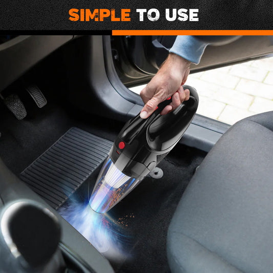 cordless handheld vacuum cleaner in use for car cleaning, showcasing portability and convenience.