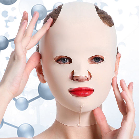 Model using the v face lifting mask for skin rejuvenation and contour enhancement.