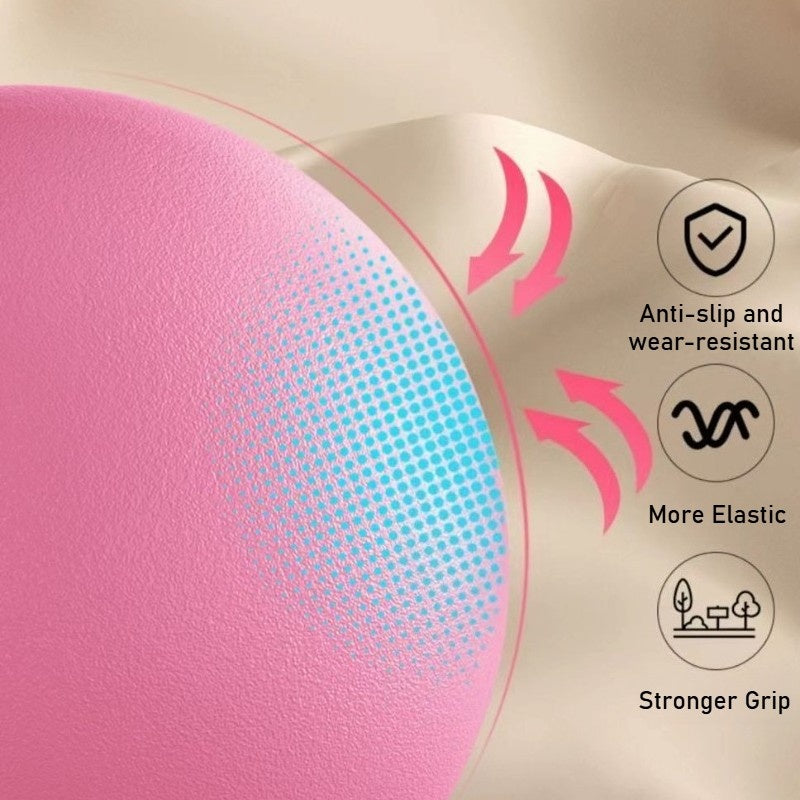 Close-up of a pink bouncing ball showing anti-slip surface and elastic design for kids balance training bouncing ball.