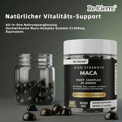 Maca Root Complex Gummies from Re Lierre, promoting overall wellness with natural ingredients in a chewable form.