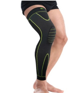 High-elastic sports kneepad on a leg, showcasing its pressurized anti-skid design and knitted material.