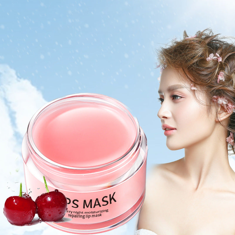Moisturizing lip care products in a stylish jar with a model showcasing hydrated lips and fresh ingredients.