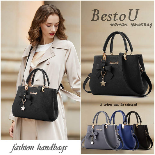 women's top handle messenger tote bag in black, blue, and gray, stylish and fashionable design by BestoU