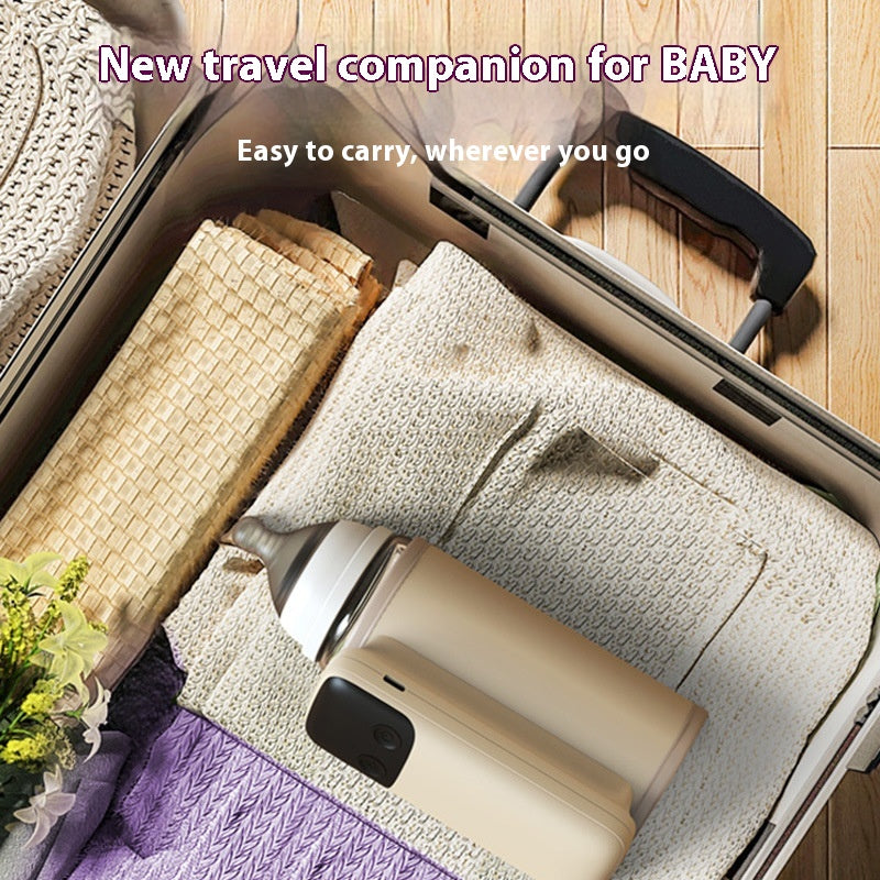 Universal baby bottle warmer cover placed in a suitcase, showcasing its portability for easy travel with baby.