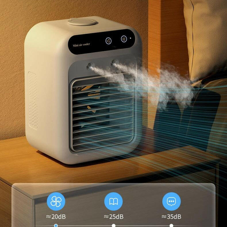 Portable Air Cooler Fan with Water Cooling emitting refreshing airflow in a cozy room setting.