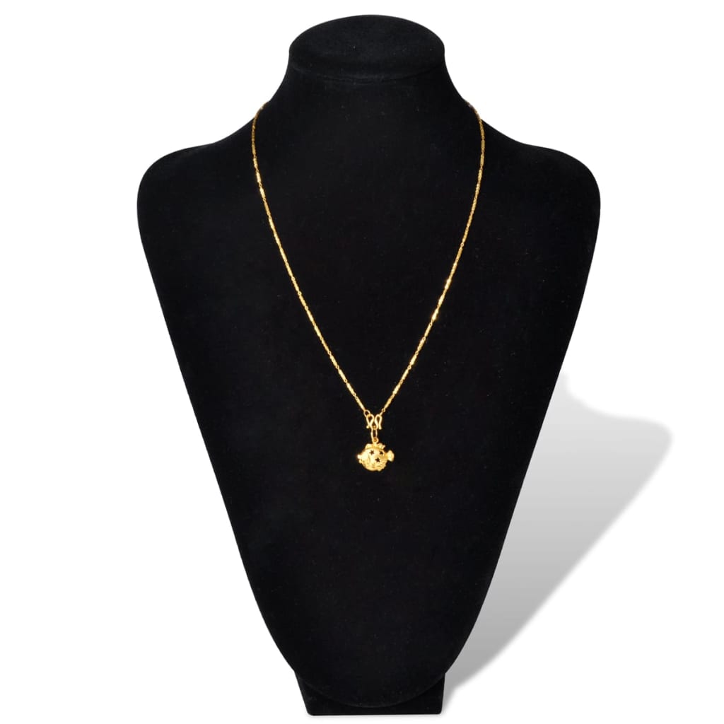 Flannel jewelry bust display showcasing a gold necklace with a floral pendant.