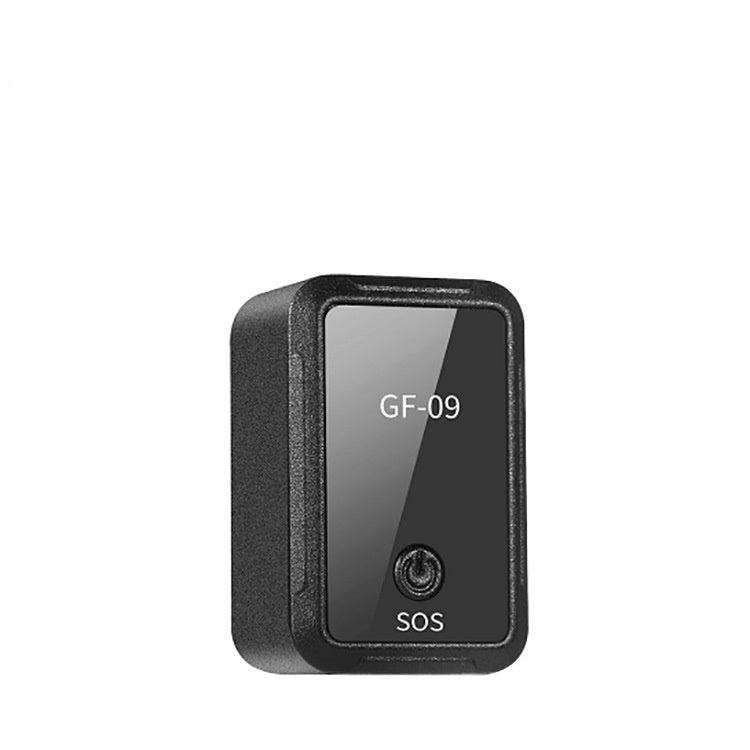 Anti-lost tracking alarm GF-09 with SOS button and sleek black design.
