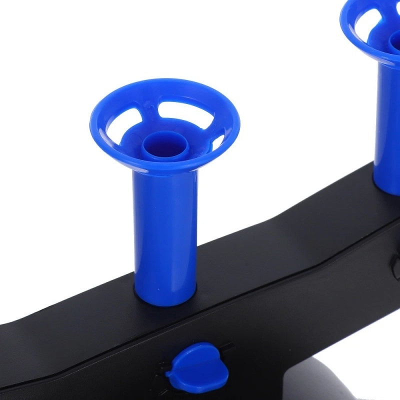 Close-up of the blue components of the levitating flyball target toy showcasing its design and functionality.