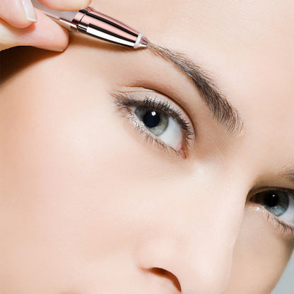 Woman using an electric eyebrow remover for flawless brows with precision and ease.