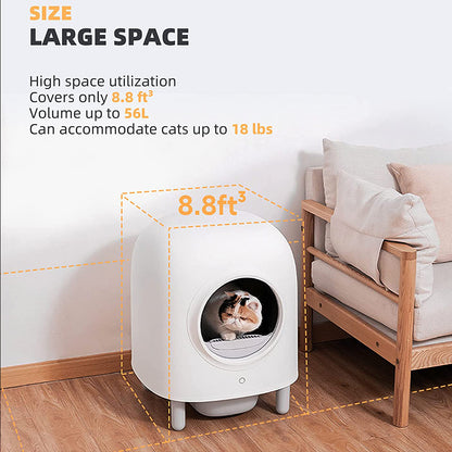 Fully Automatic Smart Cat Toilet Shovel Feces with large space design, suitable for cats up to 18 lbs, measuring 8.8 ft³.