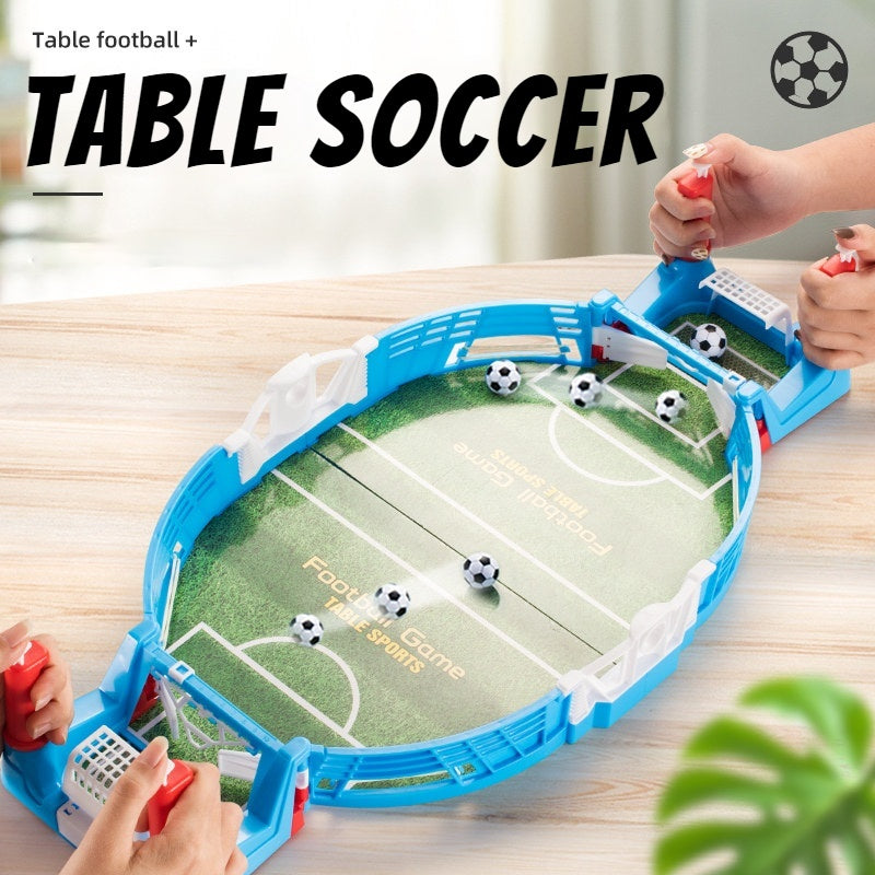 Portable soccer tabletop game for kids, featuring a vibrant design and interactive play for family fun.
