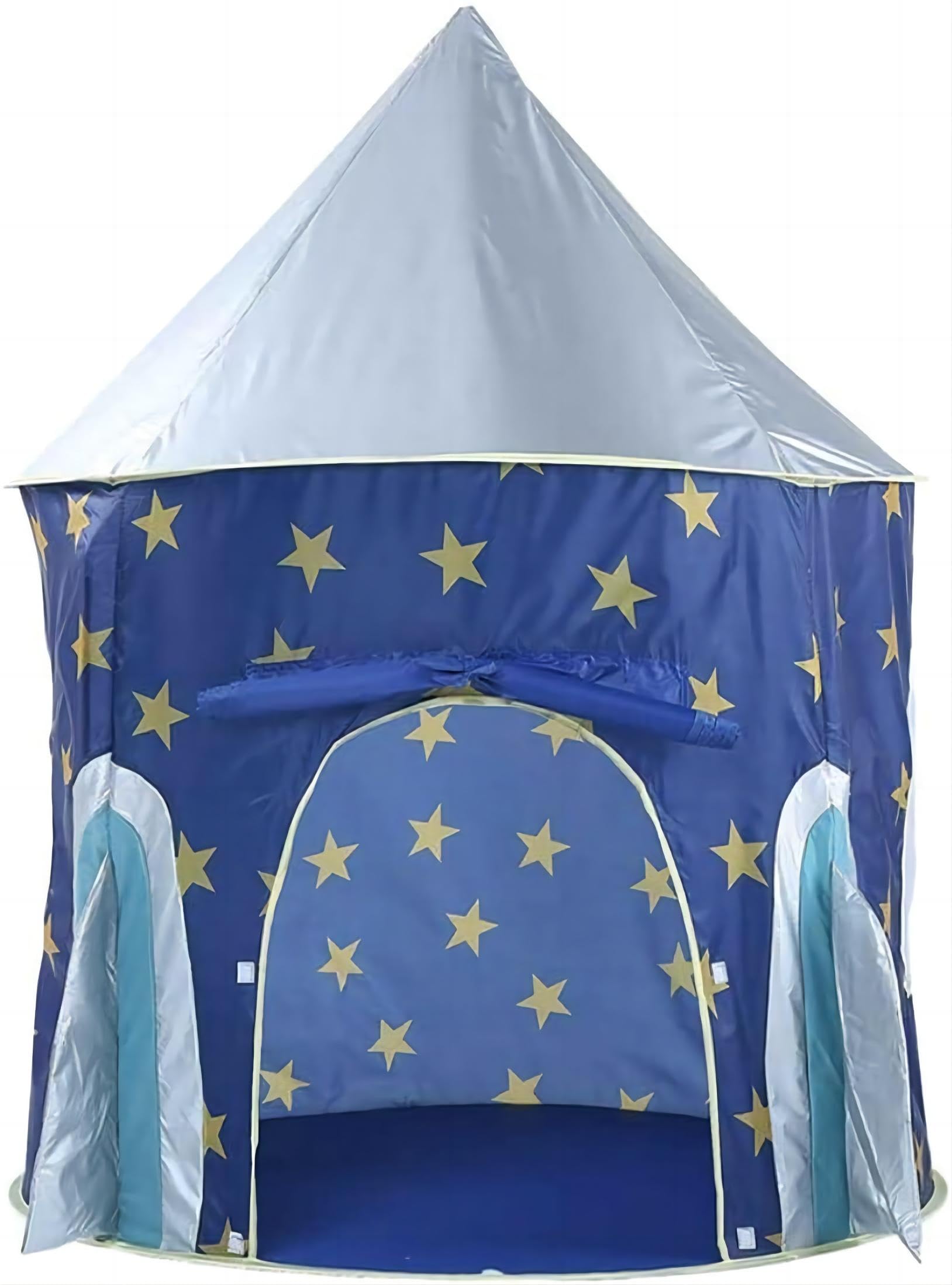 Portable kids play tent with star patterns, ideal for indoor and outdoor pretend play, easy to fold and carry.