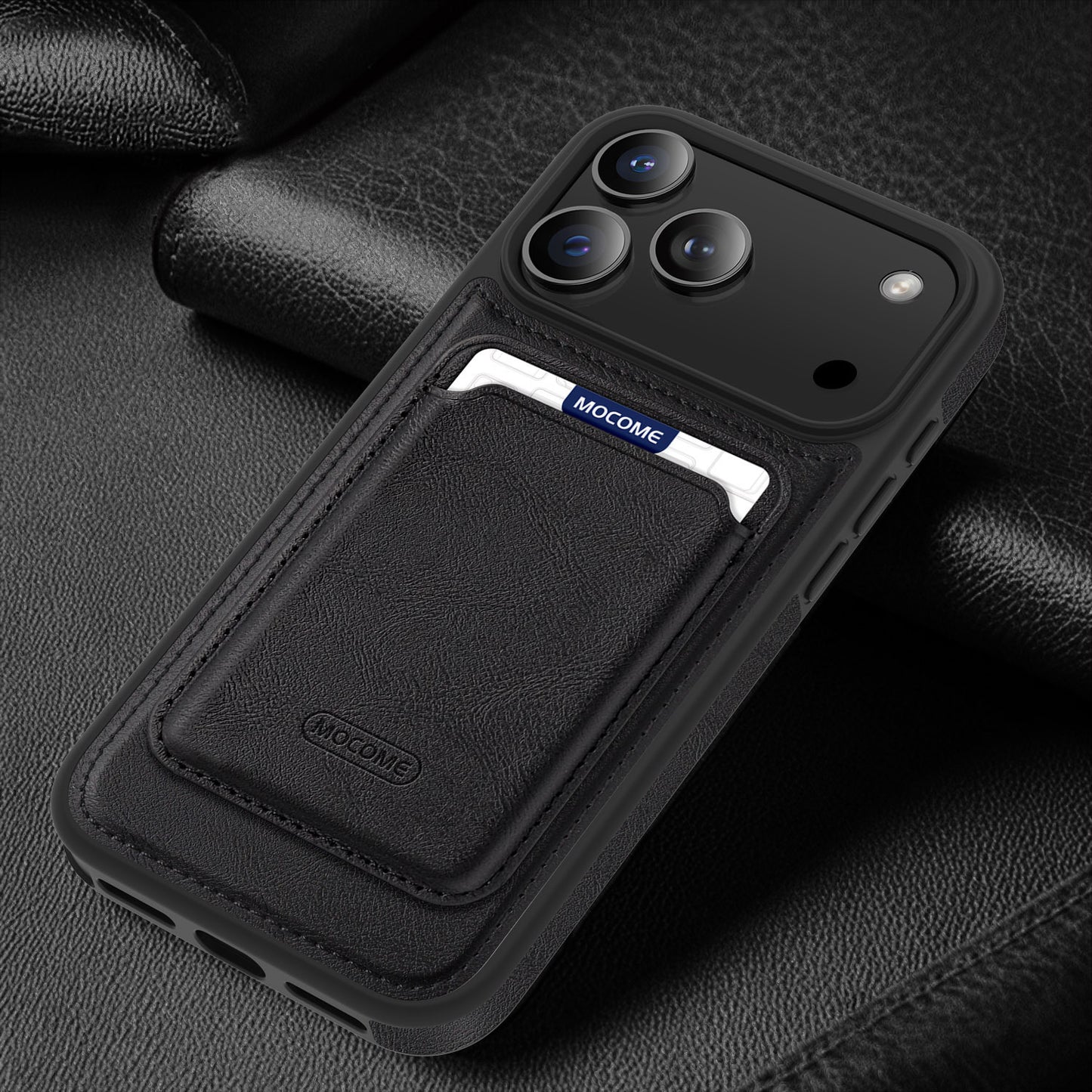 Leather Magnetic Card Holder Phone Case for iPhone 17 Pro Max with strong magnetic adsorption.
